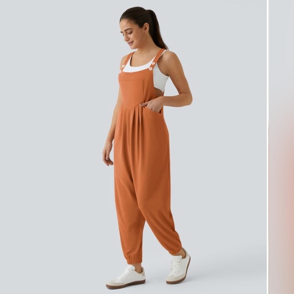HALARA Pants - Halara Overalls Orange Cuffed Waffle Knit Jumpsuit Women's S , M